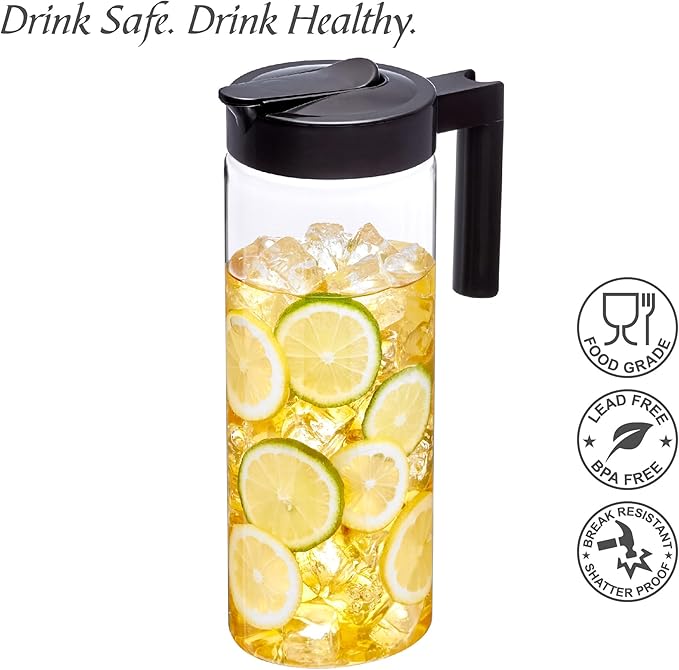 Amazing Abby - Skinny - Tritan Pitcher (64 oz), Unbreakable Plastic Water Pitcher with Lid, BPA-Free, Heat-Resistant, Dishwasher-Safe, Great for Both Iced and Hot Drinks, Indoors and Outdoors, Black