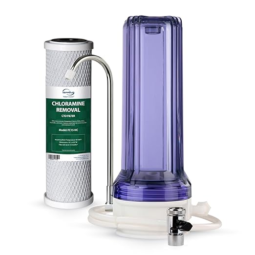 iSpring CKC1C-NC Countertop Water Filter, Drinking Water Filtration System for Faucet, Reduces Chloramine, Bad Odors, Sediment, and 99% of Chlorine, Clear (Filter Included)