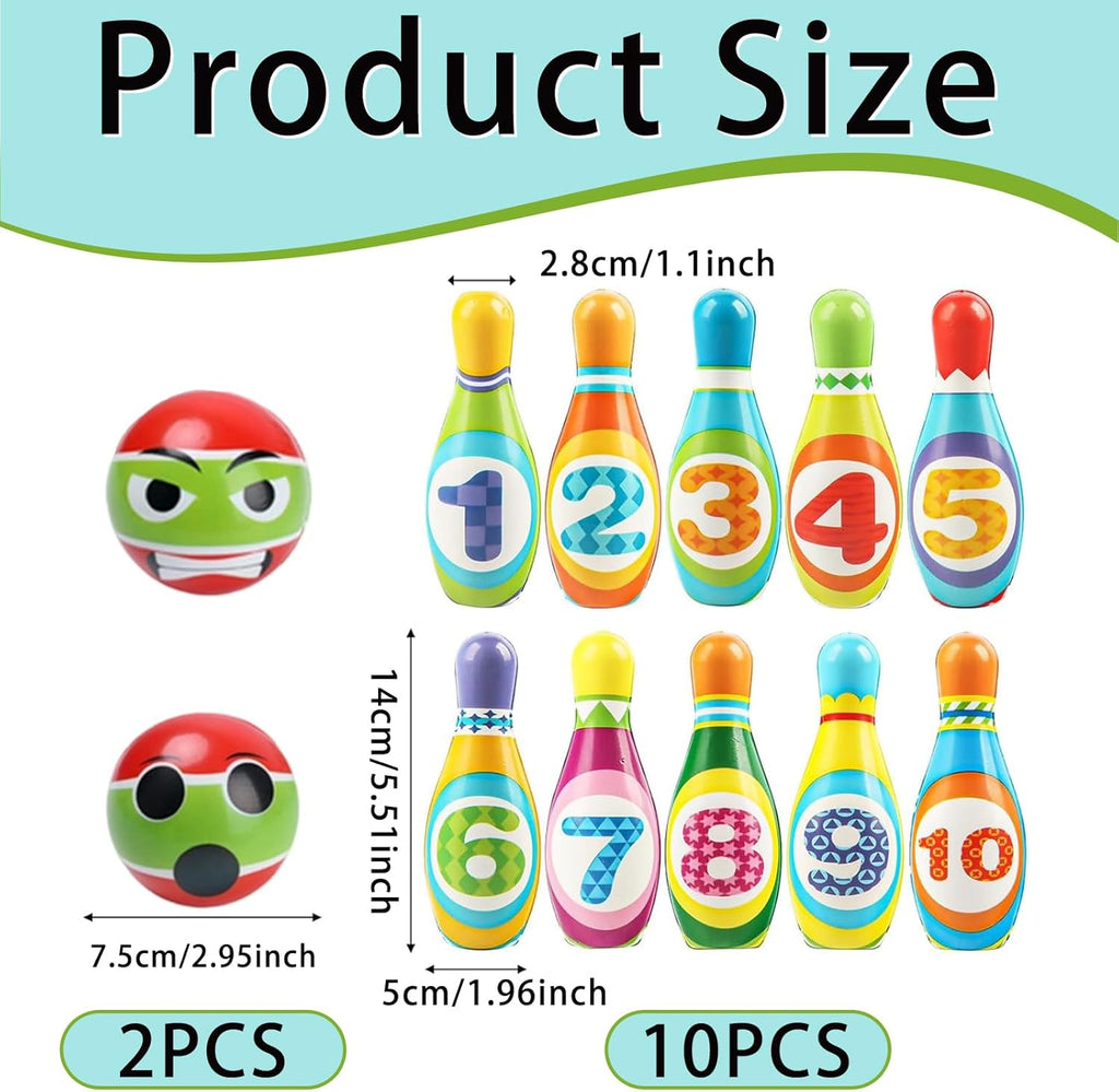 Kids Bowling Set Toy - 10PCS Soft Numbered Pins & 2 Foam Balls for Toddler Boys Girls Age 3-5, Indoor Outdoor Sports Game, Preschool Learning Toy, Birthday Gift for Ages 3 4 5 6