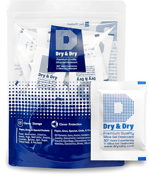 Dry & Dry 5 Gram [22 Packets] Silica Gel Packets Silica Gel Desiccants, Silica Gel Packs - Rechargeable (Food Safe) Silica Gel Packets, Silica Packets