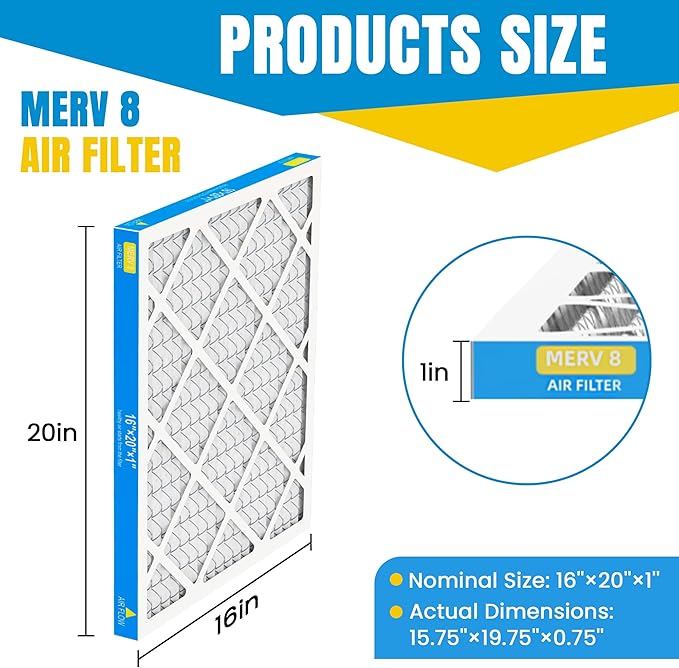 16x20x1 Air Filter,MERV 8,Furnace Air Filter for HVAC,Dust Defense-6packs by MIFLUS