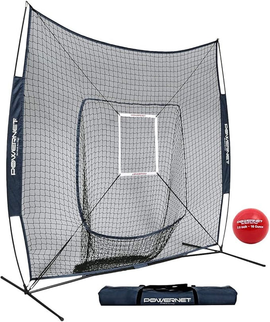 PowerNet Baseball Softball Practice Net 7x7 with Baseball Accessories for Practice Pitching, Batting & Fielding, Ball Caddy, Weighted Baseballs, Tee