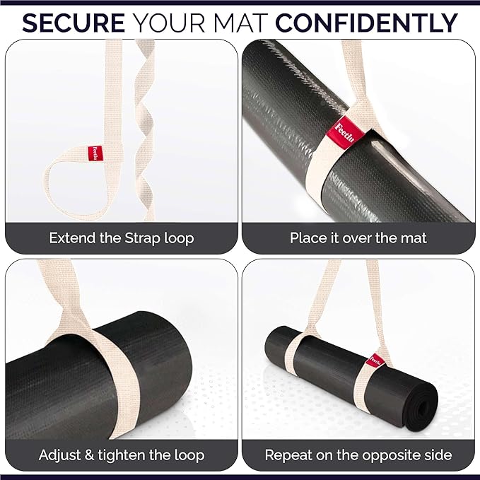 Yoga Mat Straps 2 in 1 - Cotton - Adjustable anti-slip straps for yoga, pilates, stretching, for carrying mats-FlexoryFit