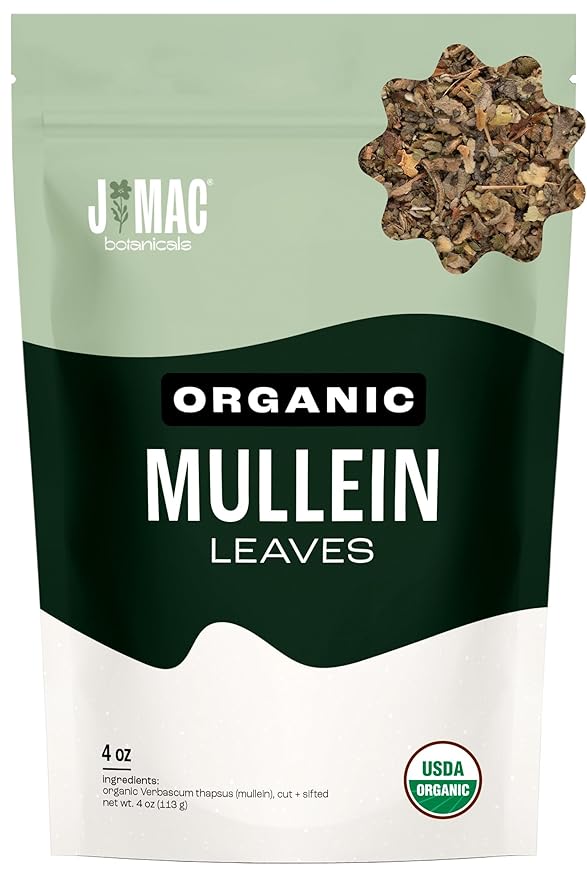 J Mac Botanicals Organic Mullein Leaves (4 oz) Certified USDA Organic. Loose Leaf Mullein Herbal Tea-FlexoryFit
