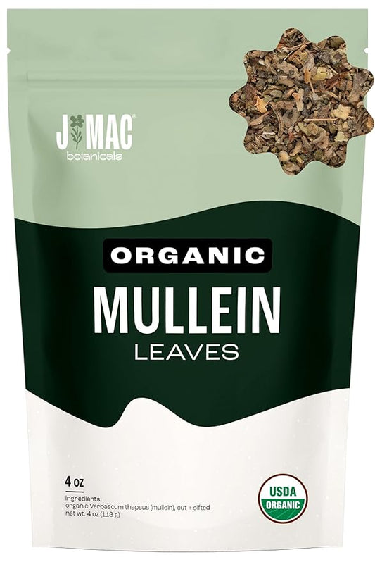 J Mac Botanicals Organic Mullein Leaves (4 oz) Certified USDA Organic. Loose Leaf Mullein Herbal Tea-FlexoryFit