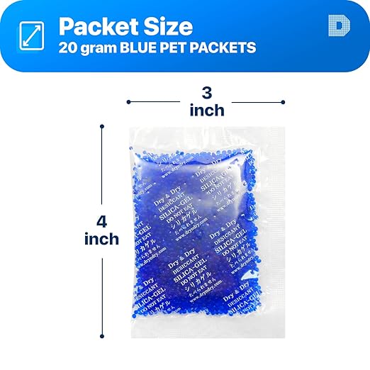 Dry & Dry 20 Gram Blue Indicating Silica Gel Packets - Rechargeable, 30 Packs