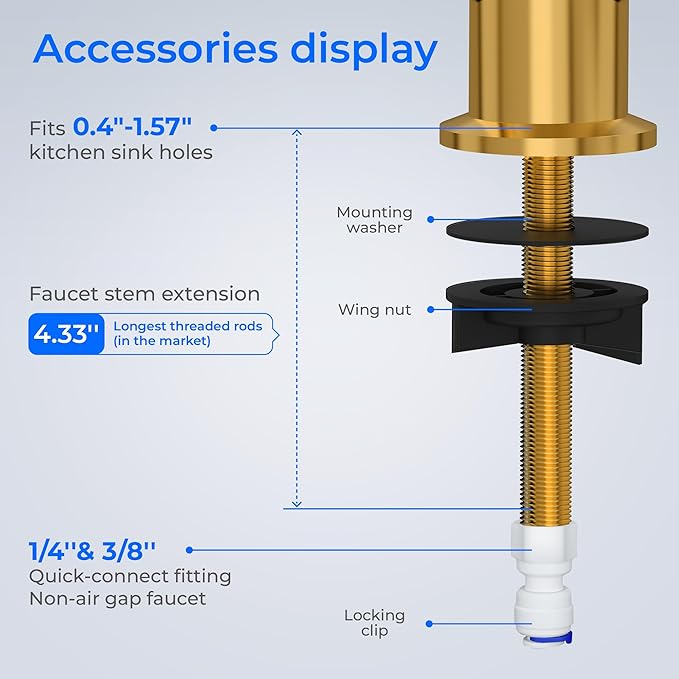 Waterdrop Reverse Osmosis Drinking Water Faucet Stainless Steel, Lead-Free，Gold