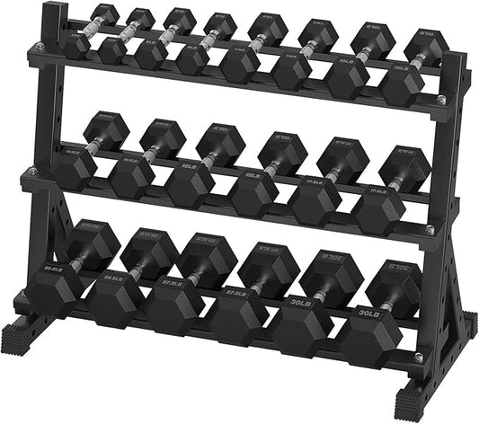 Hex Dumbbell Sets with Rack, 290-670 lb Rubber Encased Exercise & Fitness Dumbbells Set, Hand Weight for Strength Training, Weight Dumbbells-FlexoryFit