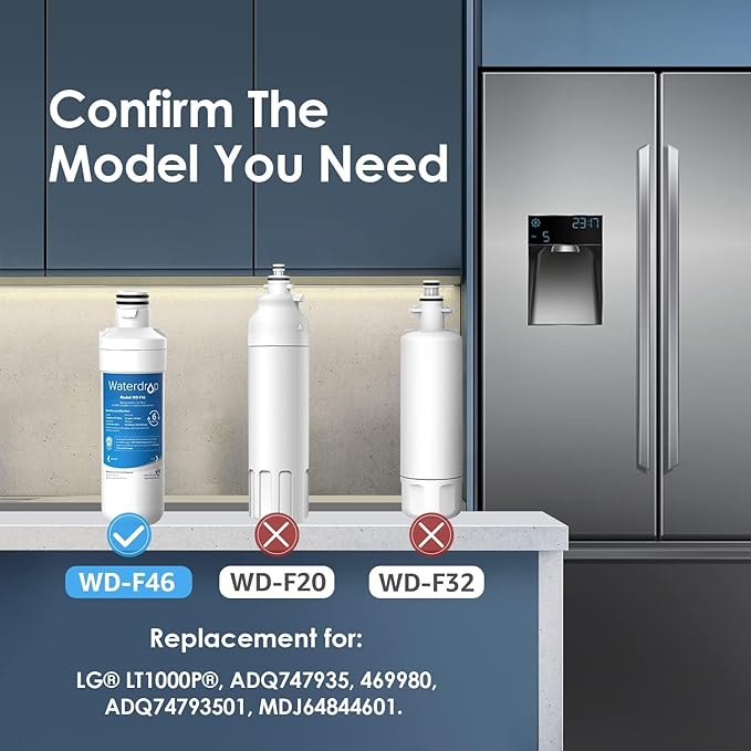 Waterdrop LT1000PC ADQ747935 MDJ64844601 Refrigerator Water Filter, Reduce chlorine, bad taste and odor, Replacement for LG® LT1000P®, ADQ74793501, ADQ74793502, Kenmore 46-9980, Pack of 4