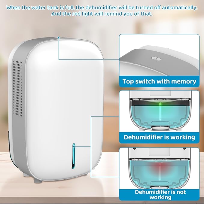 Mini Portable Dehumidifier for Home. Quiet. Auto Shut-OFF. Power Off Memory. Electric Dehumidifier for Small Space. Good for Small Bathroom Basement Bedroom Closet Safe Pantry RV Camper Yacht
