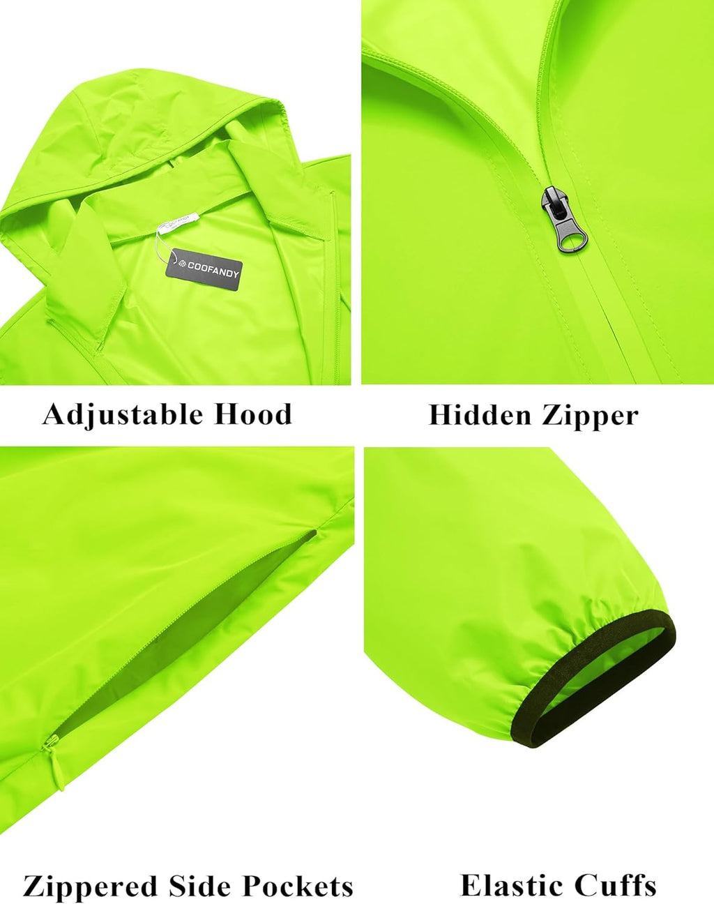 COOFANDY Men's Packable Rain Jacket Lightweight Waterproof Raincoat with Hood Travel Hiking Golf Windbreaker