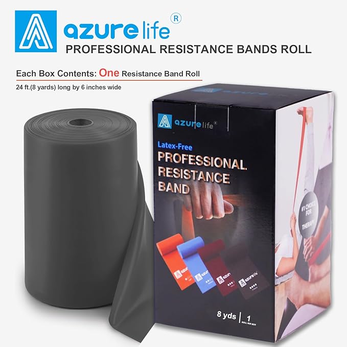 Professional 8 Yards Bulk Resistance Bands Rolls or 5,6,7 ft. Long Non-Latex Elastic Exercise Bands, Stretch Bands for PT, Yoga, Pilates, Rehab, at-Home or The Gym Workouts-FlexoryFit