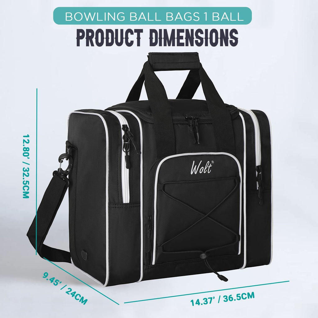 WOLT Bowling Ball Bag for Single Ball - Bowling Ball Tote Bag with Padded Ball Holder, 2 Pockets fit Bowling Shoes Up to Mens Size 14 and Accessories