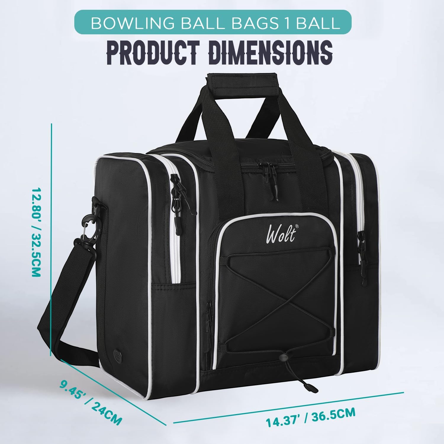 WOLT Bowling Ball Bag for Single Ball - Bowling Ball Tote Bag with Padded Ball Holder, 2 Pockets fit Bowling Shoes Up to Mens Size 14 and Accessories