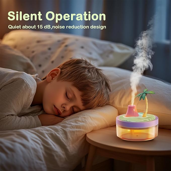 Cute Mini Humidifier 320mL Cool Mist Humidifie mute with 2 Mist Modes, for Home/Nursery/Office, Portable Mini Air Moisturizer,rechargeable mini humidifier(Coconut tree)