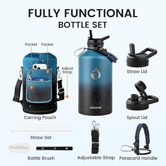 128oz Insulated Water Bottle, Triple Wall Vacuum Stainless Steel Water Bottles - Keeps Cold 48H, Reusable One Gallon Jug for Gym, Sports, Camping, Hiking,Travel, Midnight Blue Speckle-FlexoryFit