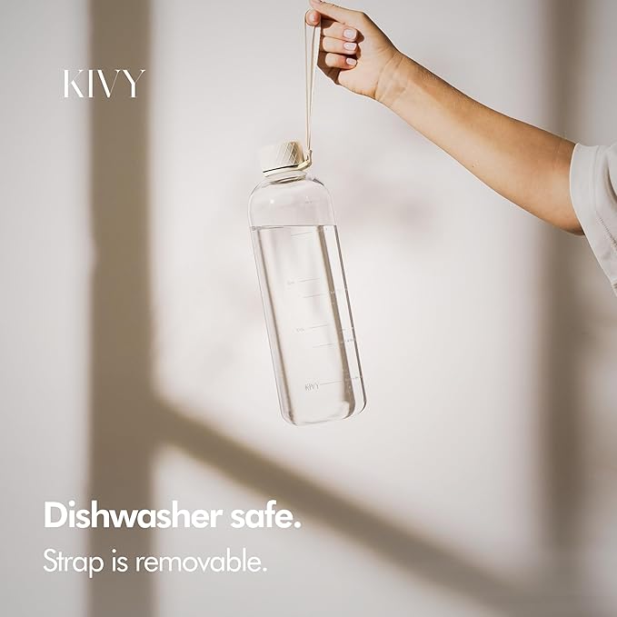 KIVY Large Water Bottle 50oz [Lightweight & Shatterproof] - Fits Backpack & Cupholder for Travel, Sports, School - Clear, No Straw, 1.5 Liter-FlexoryFit