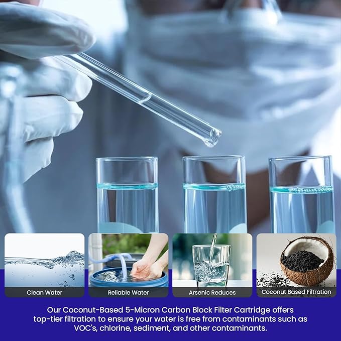Crystal Quest 5-Micron Carbon Block Filter Cartridge - 2-7/8” x 20” - Coconut-Based Activated Carbon - Reduces Sediment and VOC’s - Sustainable Filtration