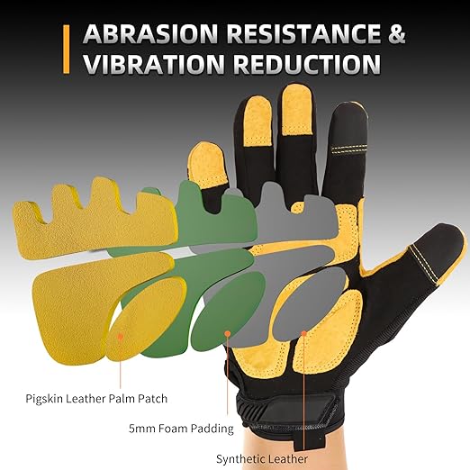 JUMPHIGH Safety Work Gloves, Synthetic Leather Impact-Resistant Heavy Duty Mechanic Gloves, Sensitive Touch Screen, Flexible Grip Gloves for Work (L)-FlexoryFit