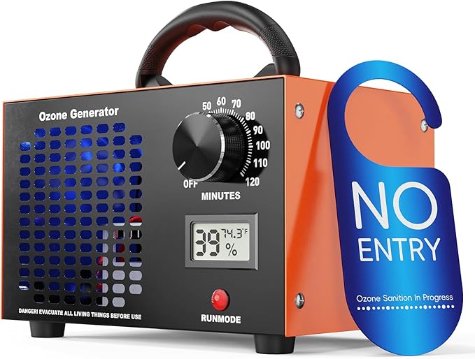 Ozone Generator 60000mg/H with Temp/Humidity Display - 120 Min Timer O3 Ionizer Air Purifier for Large Spaces (5000 Sq.Ft) - Upgraded Ozone Machine for Cars, Homes, Hotels, Kitchens & Pet Areas