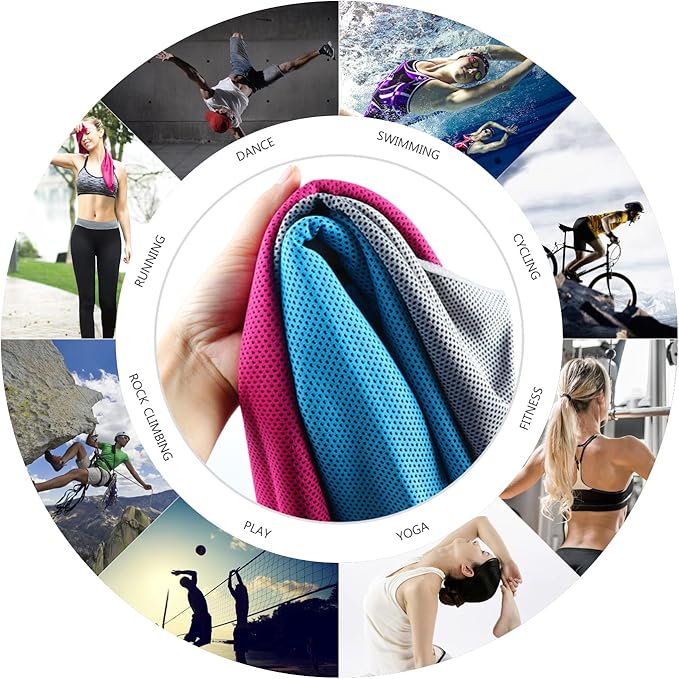 Biange Cooling Towel (Pack of 20, 40"x12") with Pouches for Sports, Workout, Fitness, Gym, Yoga, Golf, Pilates, Travel, Camping & More-FlexoryFit
