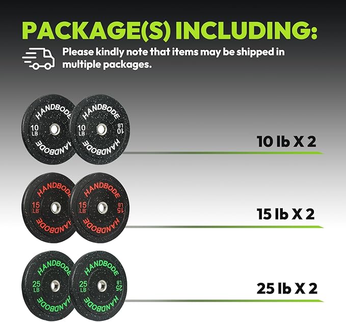 Colored Bumper Weight Plates Olympic Weight Plate Set 2-Inch, 10/15/20/25/35/45/55 lb Barbell Weight Plates Set for Home Gym, Rubber Strength Training Weights Plates for Weight Lifting