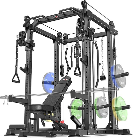 Power Cage,1600lbs Multi-Function Power Rack with Adjustable Cable Crossover System and More Training Attachment, Weight Cage for Home Gym-FlexoryFit