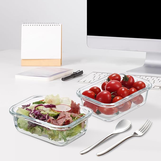 12 Pack 22oz Glass Meal Prep Containers, Food Storage Containers with Lids, Air-Tight, Leak-Resistant, Freezer to Microwave Safe - Grey Set-FlexoryFit
