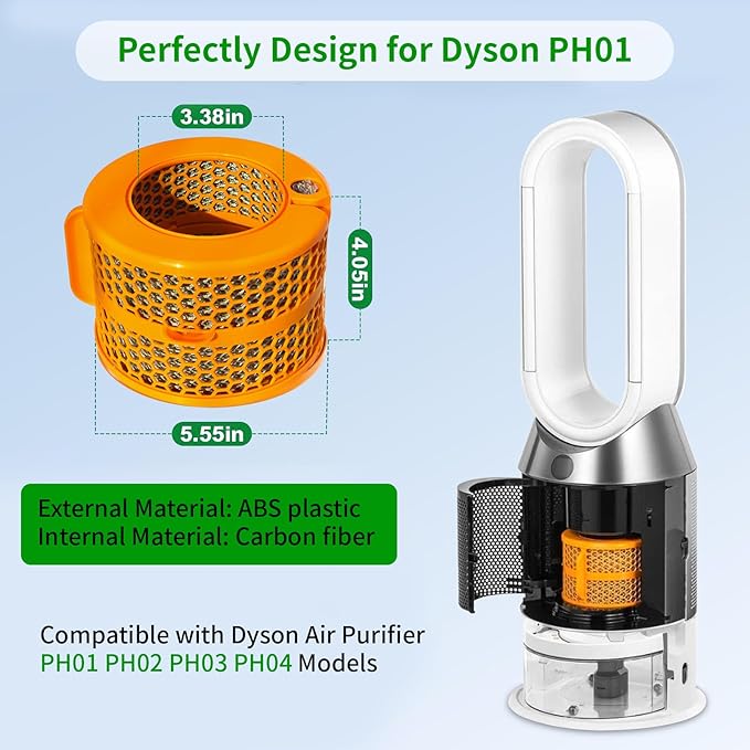 2 Pack 2-IN-1 Replacement Carbon Fiber Evaporator Filter Compatible for Dyson PH01 PH02 PH03 PH04 PH3A Models Humidify+Cool Air Purifiers, Orange