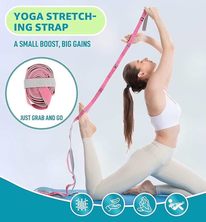 HiRui Stretching Strap Yoga Strap with Door Anchor, 14-Loops Non-Elastic Stretch Straps for Physical Therapy, Pilates, Dance, Gymnastics | Stretch Band with Workout Guide for Women & Men-FlexoryFit