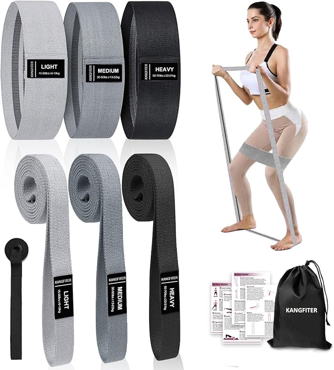 Long and Short Fabric Resistance Bands with Door Anchor 7 PCS, Non-Slip Stretch Booty Bands for Working Out Women & Men, Loop Exercise Elastic Bands for Home Physical Therapy Yoga Pilates-FlexoryFit