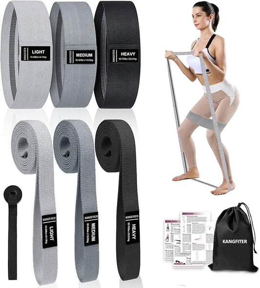 Long and Short Fabric Resistance Bands with Door Anchor 7 PCS, Non-Slip Stretch Booty Bands for Working Out Women & Men, Loop Exercise Elastic Bands for Home Physical Therapy Yoga Pilates-FlexoryFit