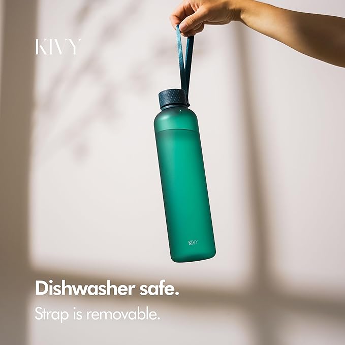 KIVY Slim Water Bottle 32oz [Lightweight & Shatterproof] Fits Backpack & Cupholder for Travel, Sports, School, Gym - Teal green water bottle no straw - Gym water bottle screw top - Dishwasher Safe-FlexoryFit