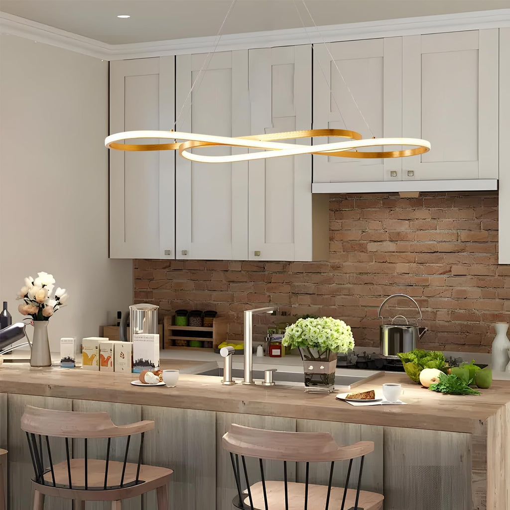 Gold Led Chandelier for Kitchen Island Lighting,Dimmable Modern Chandelier for Dining Room, L39.4" Modern Led Pendant Light Fixture Height Adjustable Brushed Gold Dining Room Light Fixture Over Table