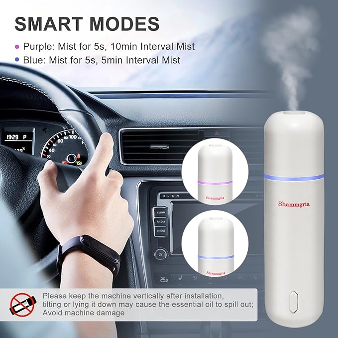 Car Air Freshener Diffuser, Motion Sensor Waterless Essential Oil Diffuser for Car USB Rechargeable Air Freshener with 6 Refill Scent（Hilton/Sandwood/WhiteTea/Diamond/GreenBamboo/Pachuli