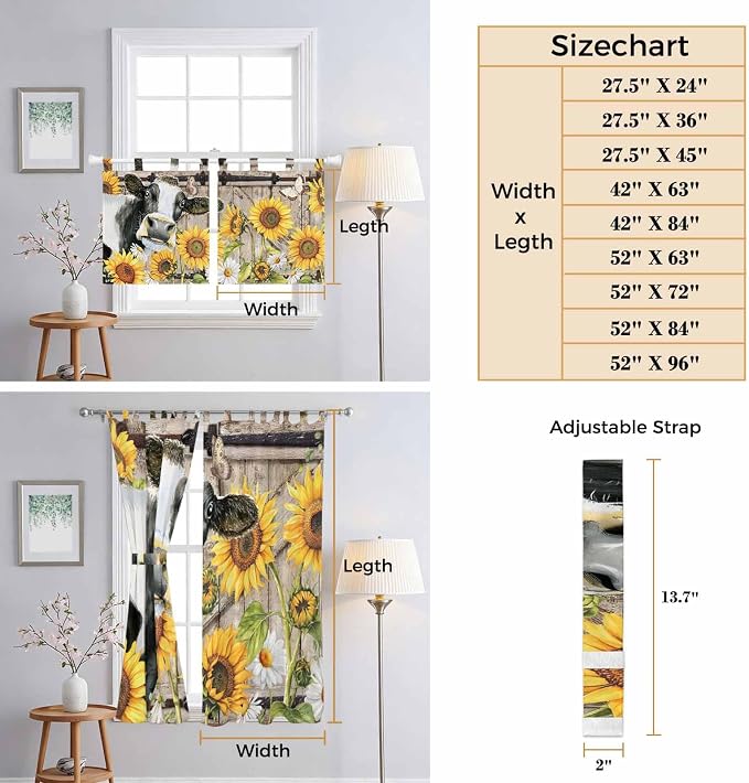 Retro Farmhouse Flower Kitchen Curtains 24 Inch Length, Small Window Curtains - Image 8
