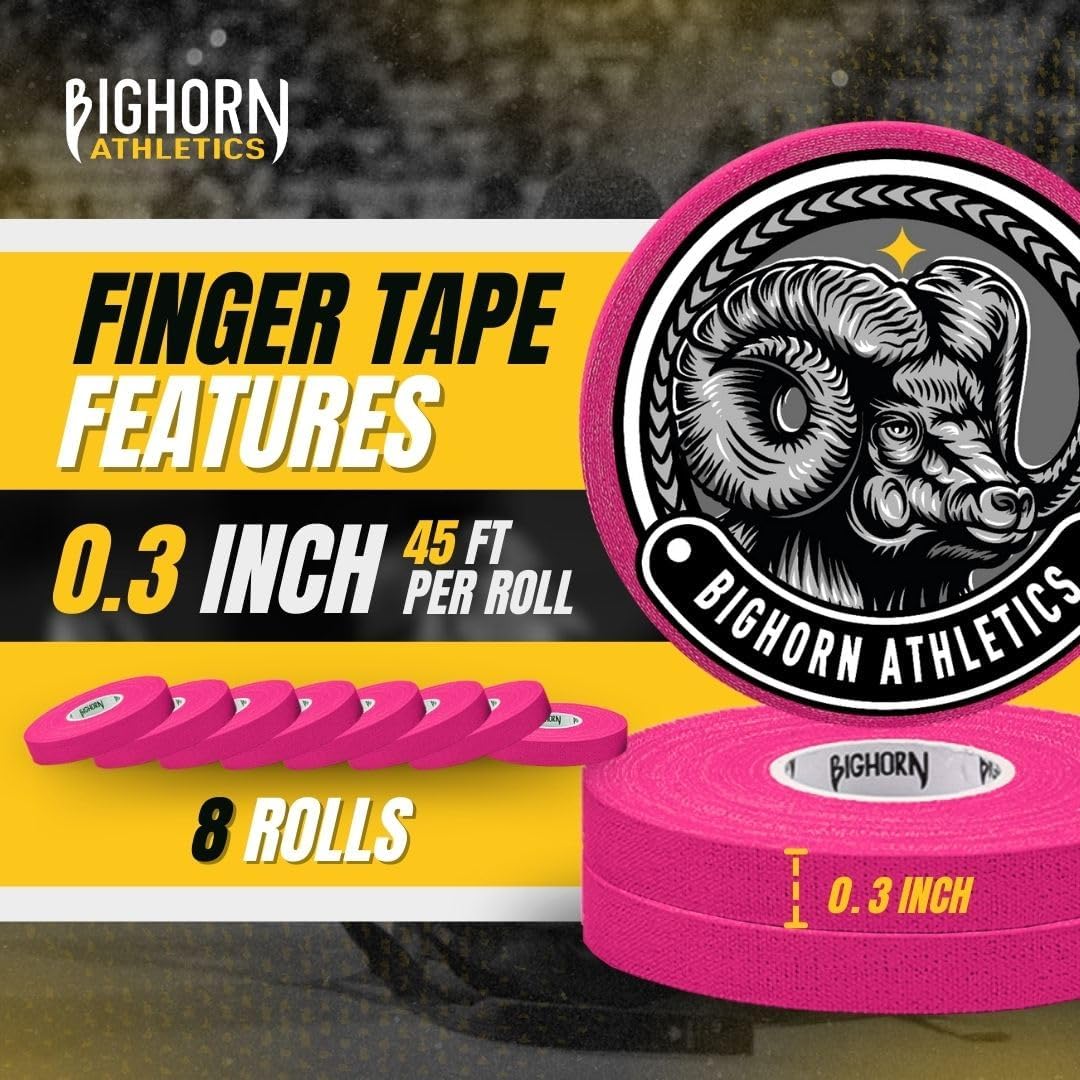 Bighorn Athletics Jiu Jitsu Finger Tape | Residue-Free Athletic Finger Tape for Sports & Injuries: Rock Climbing, Volleyball, Football, Basketball, Hands & Toes | 0.3-Inch x 45-feet, 8-Rolls, Pink