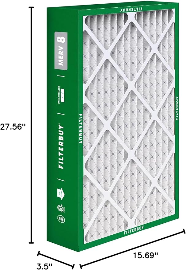 Filterbuy 15.75x27.63x3.50 Air Filter MERV 8 (MPR 700) Dust Defense Replacement (4-Pack), Pleated HVAC AC Furnace Filters for Aprilaire Space-Gard 104/2140 (Actual Size: 15.69 x 27.56 x 3.50)