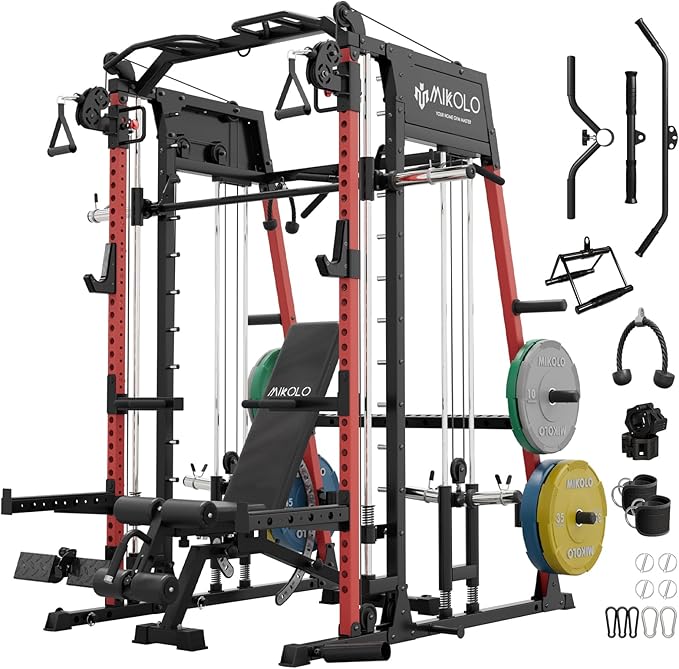 Mikolo M4 2.0 Smith Machine, All-in-One Power Cage with Independent Dual Pulley System, Multi-Function Home Gym Workout Cage for Cable Crossover-FlexoryFit