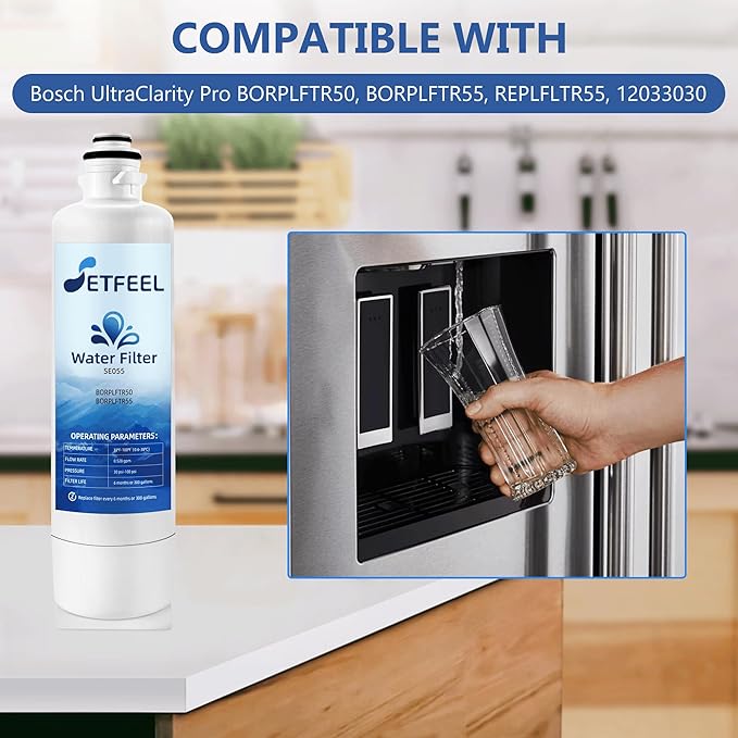 11032531 Refrigerator Water Filter Replacement For Bosch Ultra-Clarity Pro BORPLFTR50 BORPLFTR55 12033030, Fit Thermador B36CD50SNS B36CT80SNS Ra450022, Replfltr55, 3 Pack