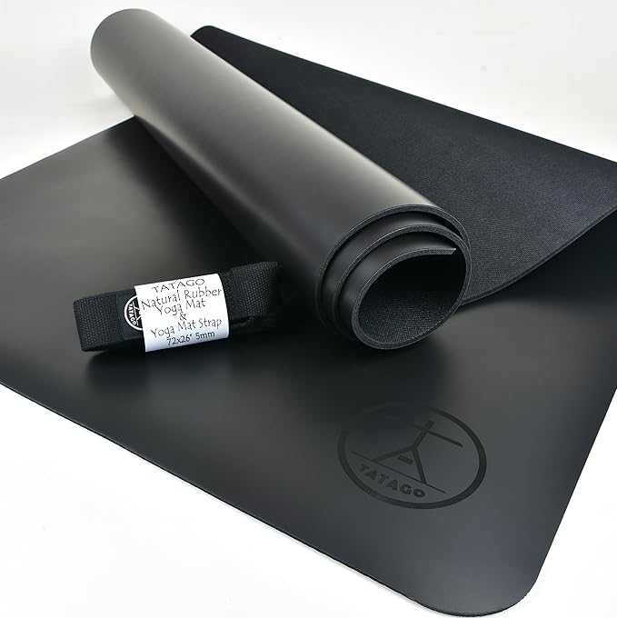 Tatago Hot Yoga Mat Non Slip-Professional Grade Natural Rubber Yoga Mat, Pliates Mat, Stretching Mat or exercise mats for home workout. Nonslip for Hot and Sweaty Classes. Includes Yoga Strap for Carrying and Stretching too.-FlexoryFit