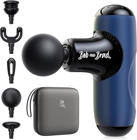 BOB AND BRAD Q2 Mini Massage Gun, Pocket-Sized Deep Tissue Massager, Portable Percussion Muscle Massager, Ultra Small & Quiet Muscle Massage Gun with Carry Case - Blue
