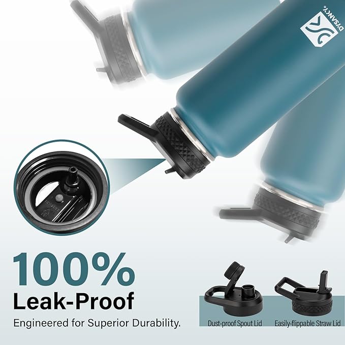 Insulated Water Bottle | Thickened Stainless Steel Vacuum Metal | Portable Sports Water Jug for Gym and Hiking with Straw, Carrier Bag, Handle Strap | BPA-Free 32 oz-FlexoryFit