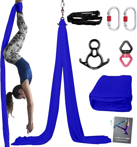 PRIOR FITNESS Aerial Silks Kit Colorful 9/15/20 Yards 40D Nylon Fabric Hammock Set With Hardware & Guide for All Levels Of Aerial Yoga Practice and Acrobatic Flying For Adults Aerial silk-FlexoryFit
