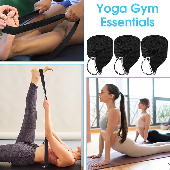 12 Pcs Yoga Strap 6Ft Exercise Stretch Bands for Flexibility with Adjustable Metal D Ring Buckle Loop Stretch Strap Non Elastic Yoga Belt Yoga Exercise Adjustable Straps for Pilates-FlexoryFit