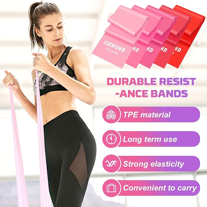 5 Pcs Resistance Bands, Professional Exercise Bands Elastic Stretch Bands for Fitness Yoga Pilates Stretching Strength Training, Workout Bands for Women and Men Home Gym-FlexoryFit