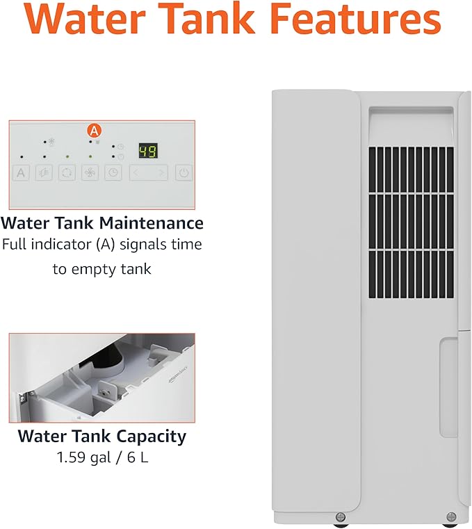 Amazon Basics Large Dehumidifier for Rooms, Energy Star Certified, Effectively Reduces Humidity, With Continuous Drain Pump, Timer, Auto-Defrost, Overflow Protection, up to 4000 SFT, 50 Pint, White
