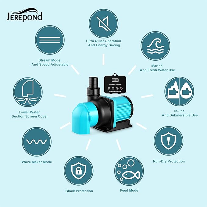 2350GPH 75W Aquarium Return Pump With LCD Display Controller - DC 24V for Saltwater Freshwater Fish Tank, Sump - 20 Speeds ECO Quiet Submersible and Inline