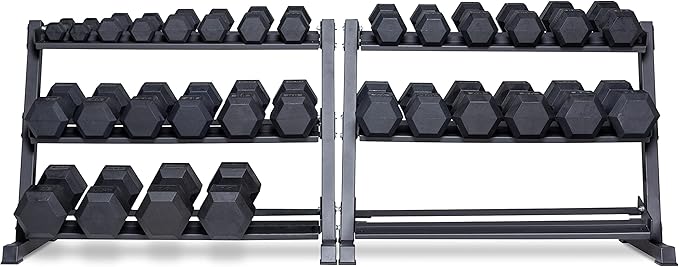 REP Fitness Rubber Hex Dumbbell Set, Adjustable Weight Pairs, Home Gym Equipment, Strength Training For Men Women, Black Coated Grips, Workout Rack Storage Optional, Heavy Lb Free Weights-FlexoryFit