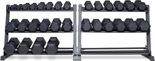 REP Fitness Rubber Hex Dumbbell Set, Adjustable Weight Pairs, Home Gym Equipment, Strength Training For Men Women, Black Coated Grips, Workout Rack Storage Optional, Heavy Lb Free Weights-FlexoryFit
